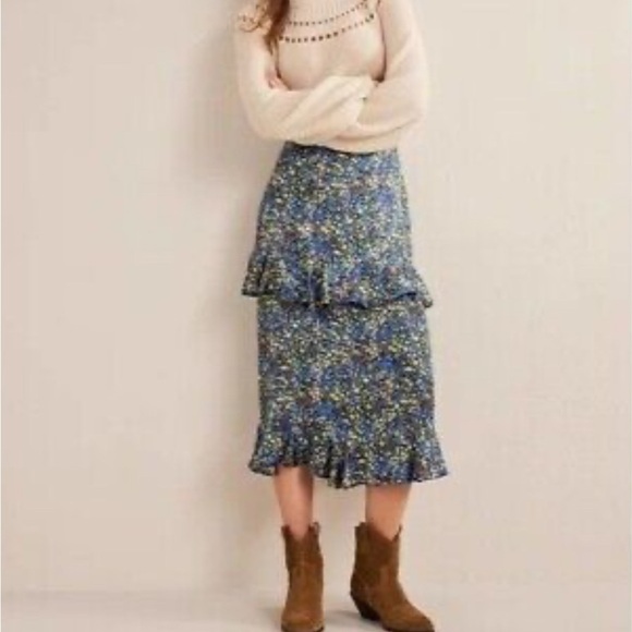 Boden Dresses & Skirts - BODEN Satin Ruffle Midi Skirt - Nebulas Blue Floral Print US 10 NEW